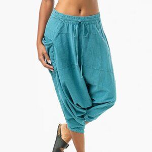 Buddha Pants Womens Elastic Waist Drawcord Boho Hippie O.G Harem Pants Turquoise